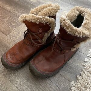 Earth Brown Ankle Boots with Faux Fur Trim